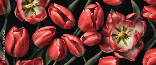 Red tulips on a black background © Anna