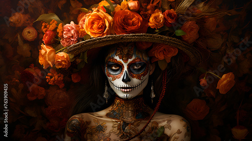 Floral Elegance The Mesmerizing Gaze of Catrina in the Day of the Dead