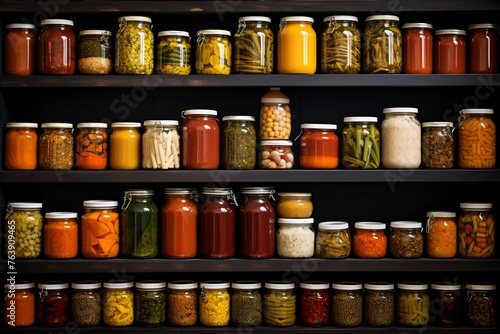 shelves with jars of food on them