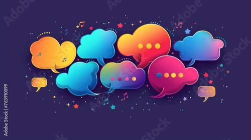 A colorful collage of speech bubbles with a textured background