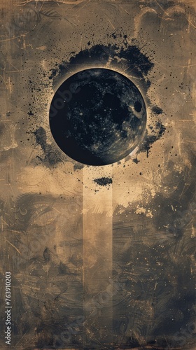 Minimalist Eclipse with Aged Texture Vintage Illustration photo