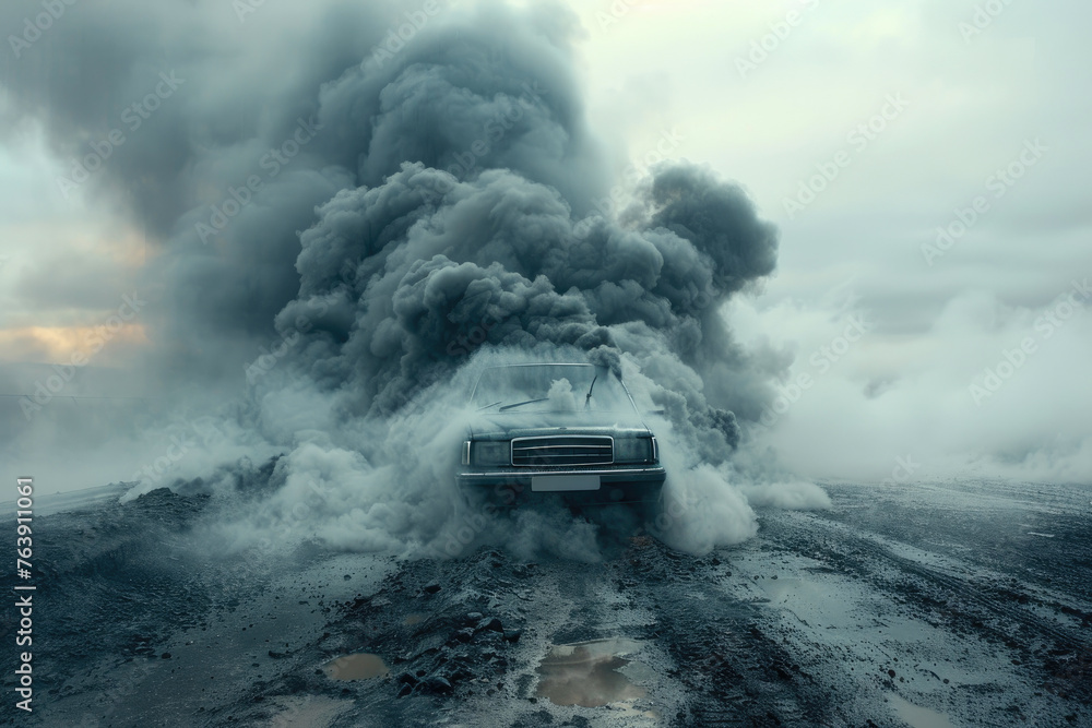 Fototapeta premium Environmental Concern: Macro View of Car Emissions