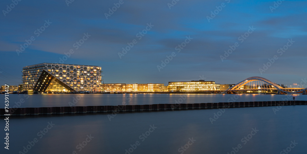 Obraz premium Panorama of the artificial island Steigereiland at IJburg neighbourhood in Amsterdam-Oost, The Netherlands