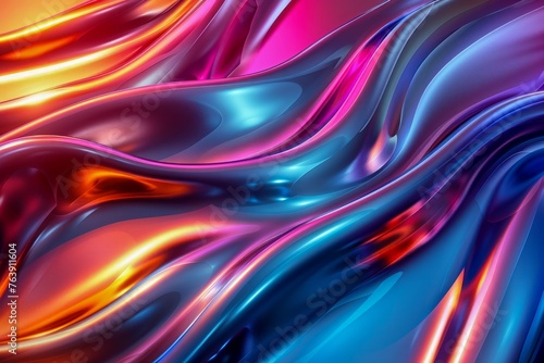 Vibrant Abstract Liquid Waves Background with Fluorescent Colors, Dynamic Motion Digital Art for Creative Design Use