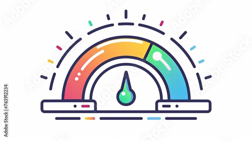 Colorful tachometer, speedometer icon, performance measurement 