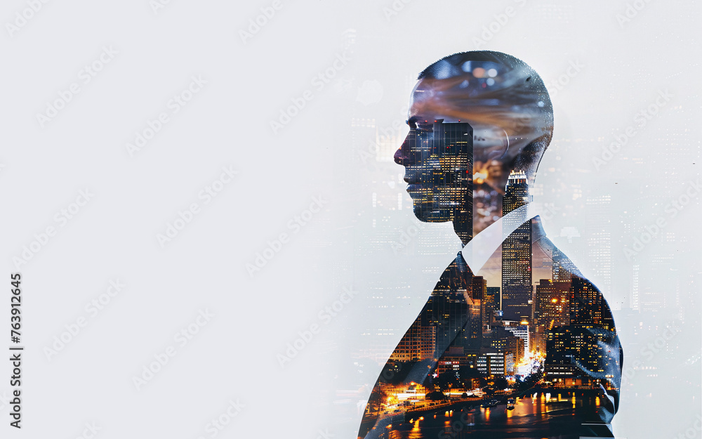 double exposure business and City Skyscraper Skyline double exposure business and City Skyscraper Skyline