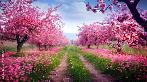 blossoming apple trees garden © sami