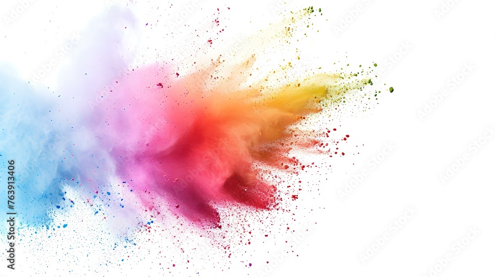 Explosion of colored powder isolated on white background. Abstract colored background