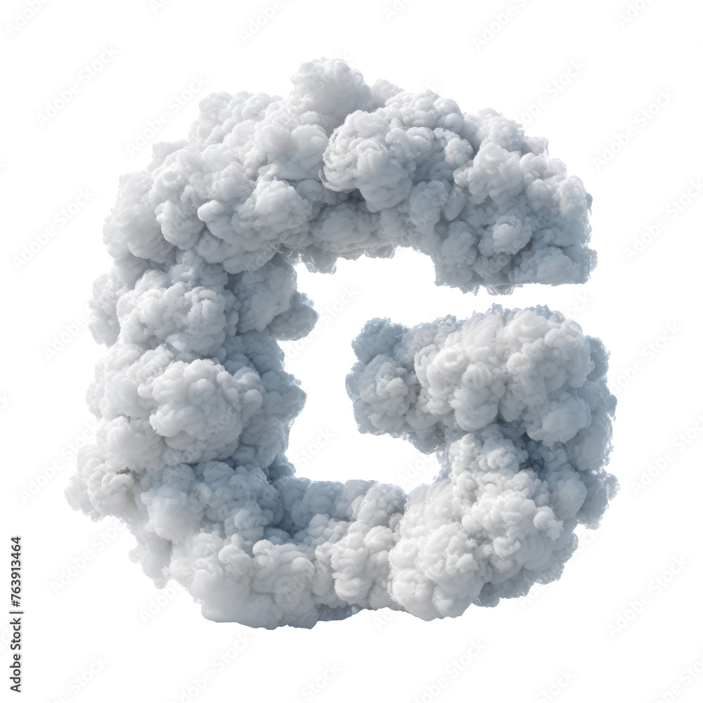 Fluffy cloud in shape of letter G on transparent backdrop