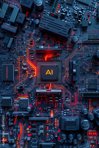 Wallpaper Mural A computer motherboard with a state-of-the-art AI processor. AI generative. Torontodigital.ca