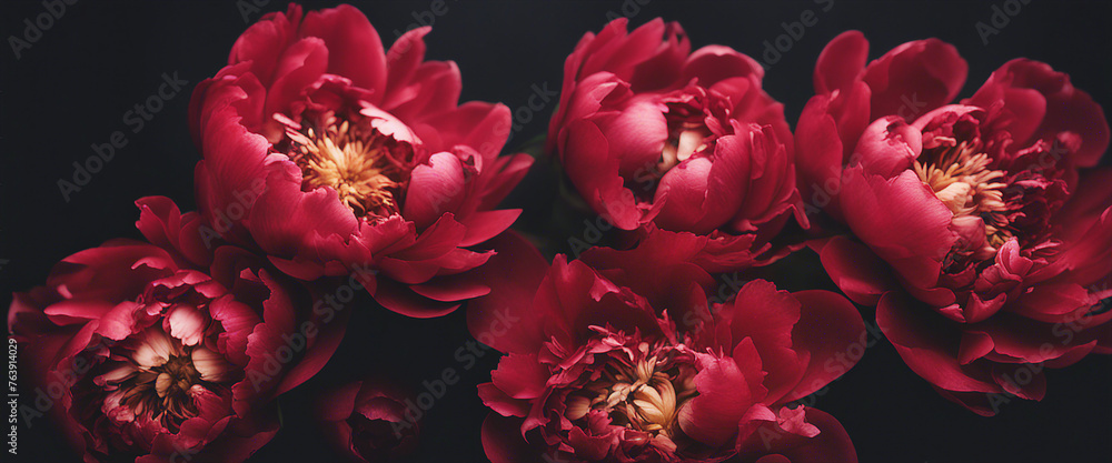 Red Peonies on a black background