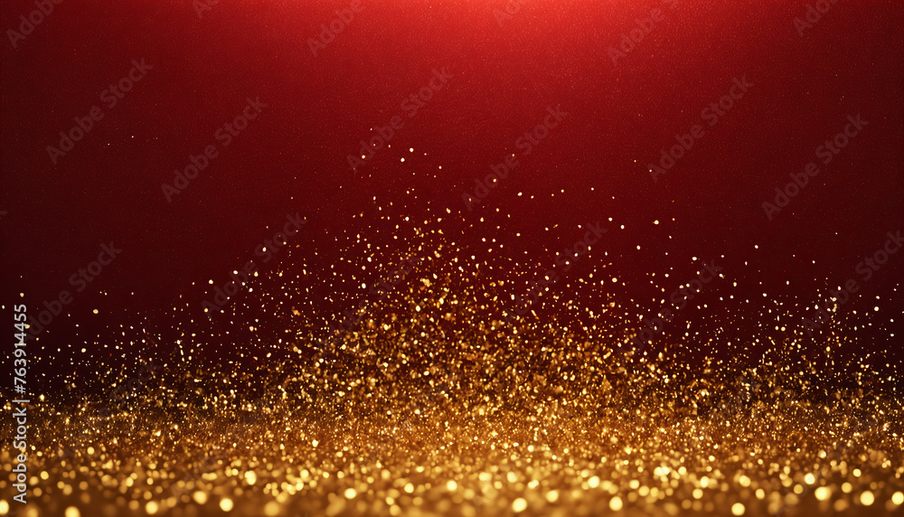 Golden Glitter Dust on Red Background