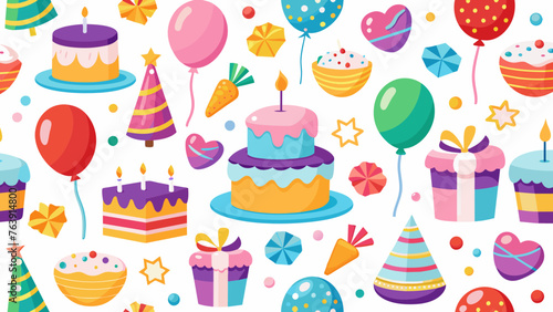 Birthday theme elements  seamlessly tiled together vector arts illustration
