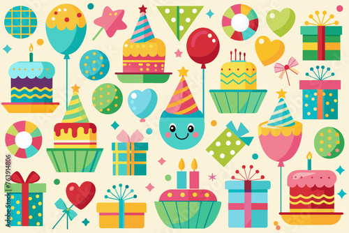 Birthday theme elements  seamlessly tiled together vector arts illustration