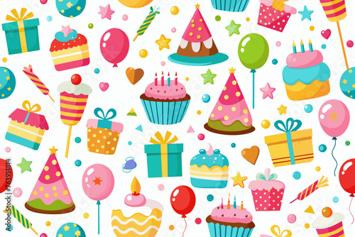 Birthday theme elements  seamlessly tiled together vector arts illustration