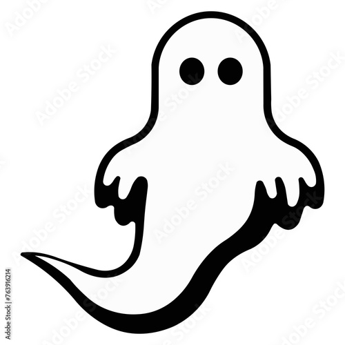 Classic Ghost illustration. Minimalist contoured ghost in black and white colors.