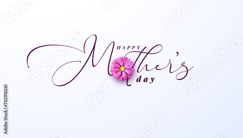 Mother's Day Postcard Design with Spring Flower and Typography Letter on White Background. Happy Mother Day Vector Celebration Design for Postcard, Greeting Card, Flyer, Invitation, Brochure, Poster.