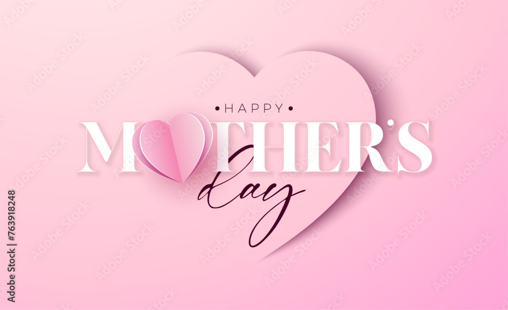 Happy Mother's Day Banner Design with Flying Heart and Typography Lettering on Dark Background. Vector Mom Celebration Illustration with Symbol of Love for Postcard, Greeting Card, Flyer, Invitation