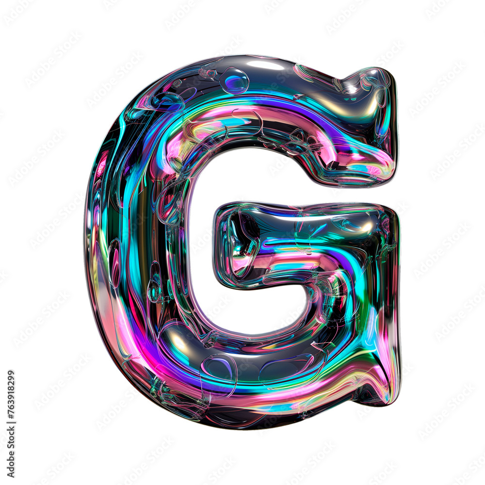 3d glossy holographic letter G. glass or liquid metal in neon rainbow colors. render in inflated balloon bubble shape. isolated 3d glossy holographic letter G. glass or liquid metal in neon rainbow colors. render in inflated balloon bubble shape. isolated