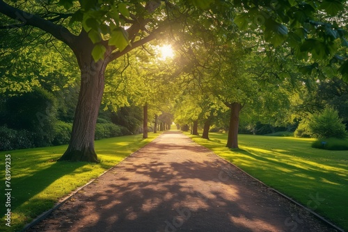 unlit Pathway Through a Green Park.