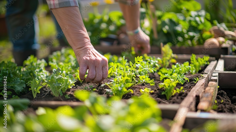 Gardening in spring, planting a garden, potting plants, working in garden Gardening in spring, planting a garden, potting plants, working in garden