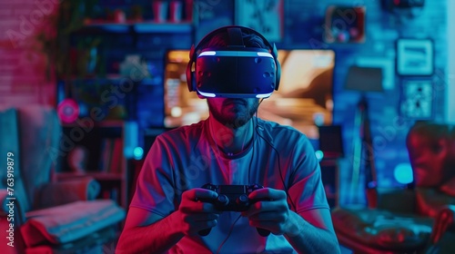 the immersive world of gaming captured in a man using vr technology