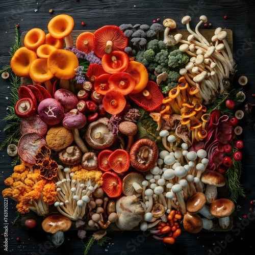 View from above mushroom photography  professional food photography. AI
