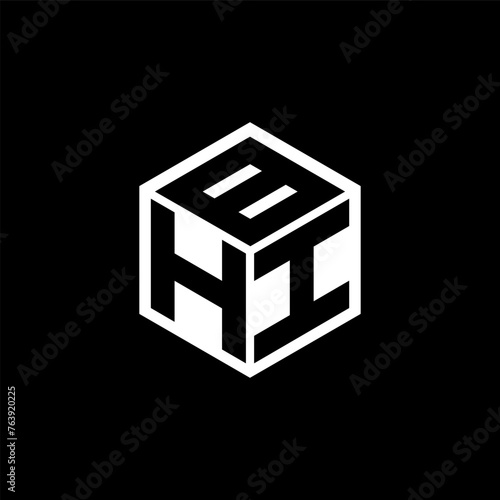 HIB letter logo design with black background in illustrator, cube logo, vector logo, modern alphabet font overlap style. calligraphy designs for logo, Poster, Invitation, etc. photo