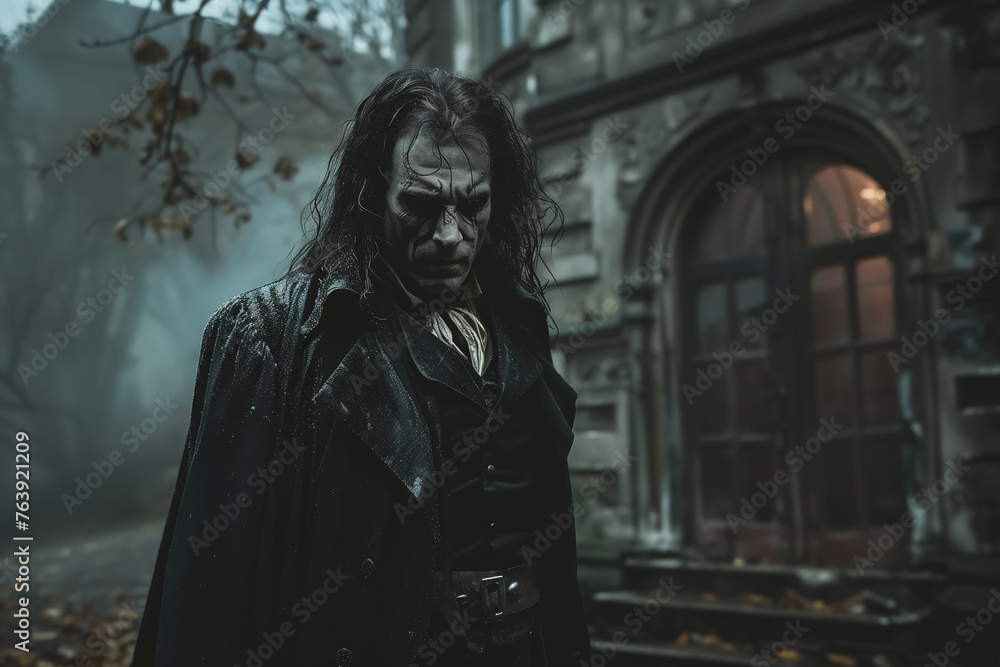 Vampire, gothic portrait of a sullen man outdoors Vampire, gothic portrait of a sullen man outdoors