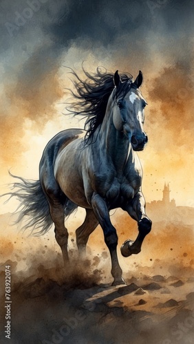 watercolor wild horse painting
