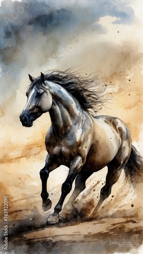 watercolor wild horse painting