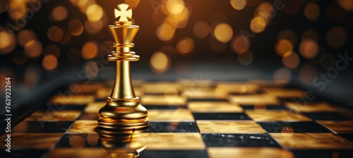 Success strategy chess game symbolizing leadership on blurred background with space for text
