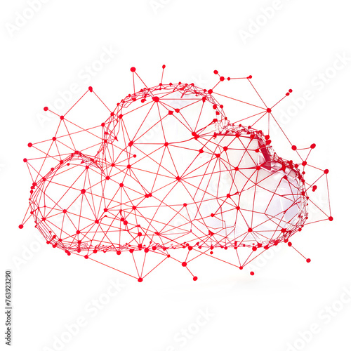 red digital cloud illustration on white background, internet virus and danger concept, cloud computing, large data center. Transparent background