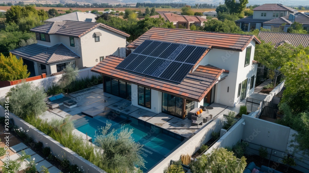 Fototapeta premium Home solar batteries on roofs