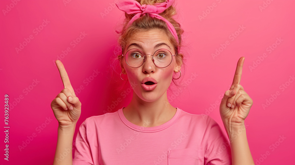 Joyful Discovery Girl Woman points her Finger at Something that Amuses and Interests her Joyful Discovery Girl Woman points her Finger at Something that Amuses and Interests her