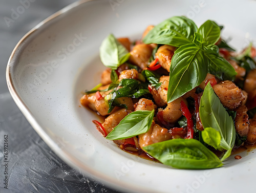 Pad Gaprao (Pad Kra Pao), Authentic Thai Spicy Chicken Basil Stir-Fry with Holy Basil 