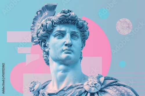 A pop art collage of the Greek god Apollo, blending classical sculpture with vibrant contemporary design, perfect for modern decor and creative projects. photo