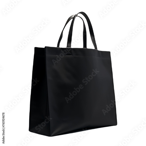 plain black tote bag hanging over transparent background