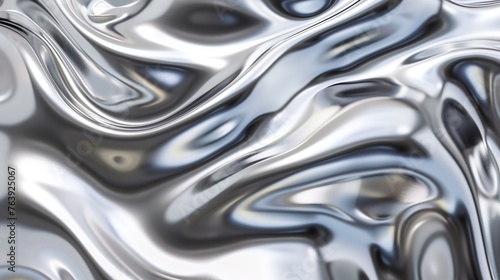 Liquid silver  close up  flowing waves  silver waves  liquid metal  abstract. Generated by artificial intelligence.