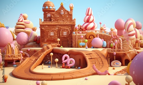 Christmas gingerbread house in pop mart cartoon style