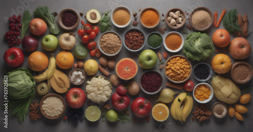 Fruits. Apples, grapes, banana, orange, kiwi, carrot, broccoli, pear. collage of fruits