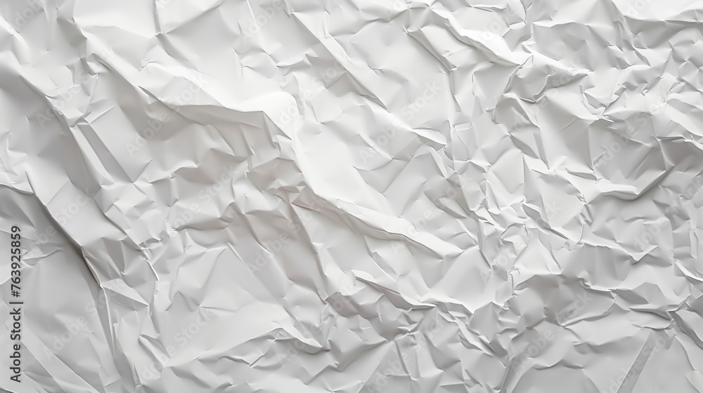 Obraz premium A sheet of white paper with crumpled edges. A photograph of white paper with crumpled edges and creases, showcasing the texture and details on sheet. Generated by artificial intelligence.