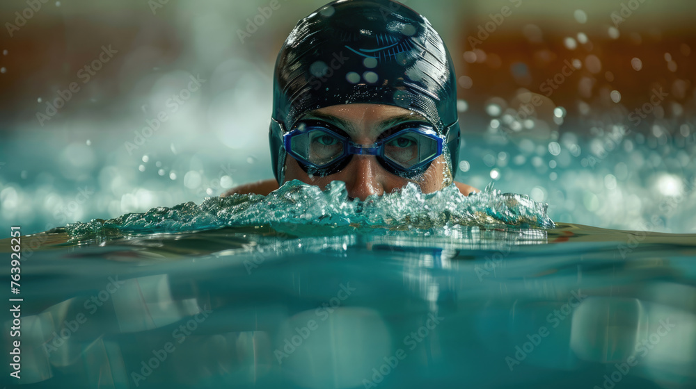 Fototapeta premium Male swimmer in the pool. Swimming lessons and a healthy lifestyle