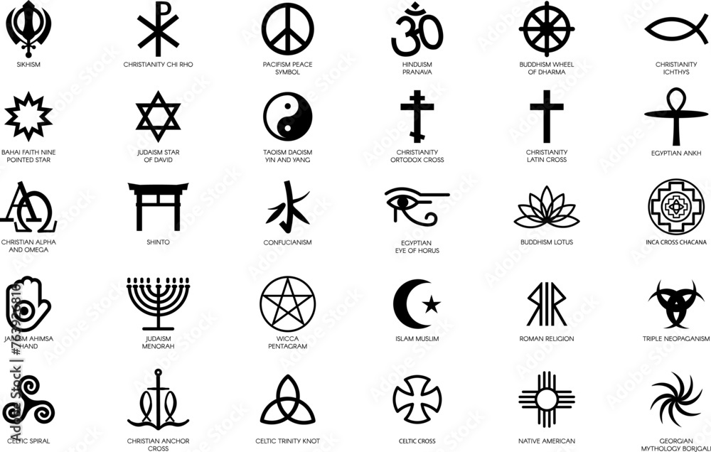 Set of mystical religious symbols of different cultures of world