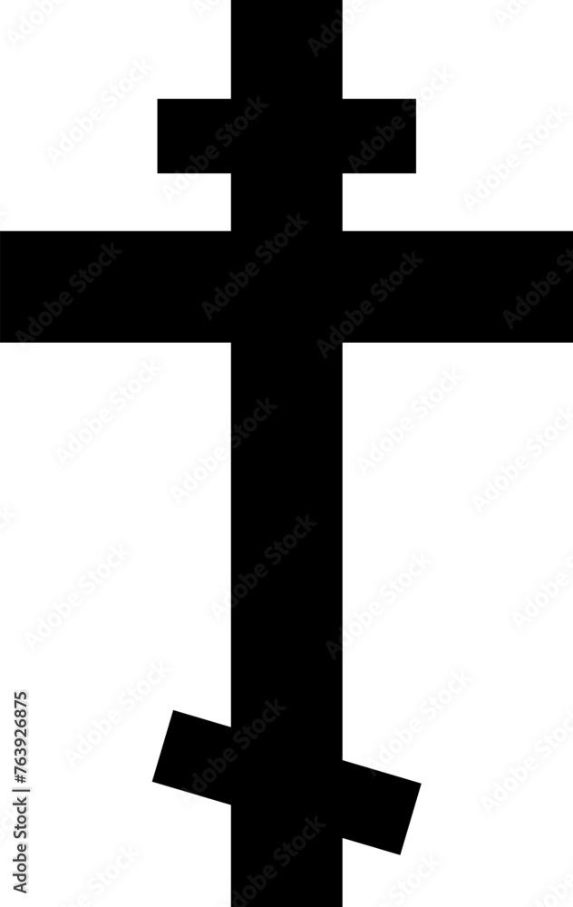 Crucifix mystical religious symbol. Spiritual crucifixion sign of traditional culture of worship and veneration. Simple black and white vector isolated on white background