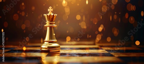 Strategic leadership symbolized by king chess piece on board business success concept