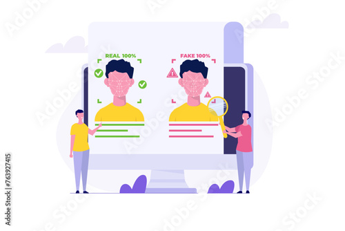 Deepfake, Deep face technology concept.  Vector illustration.