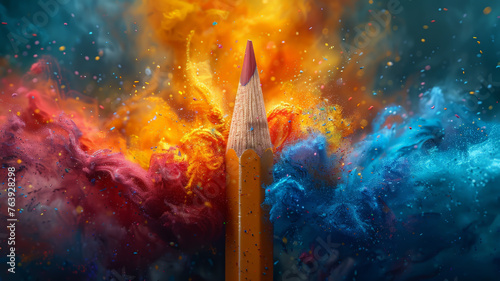 Capture the essence of creativity with a dynamic illustration showing pencils transforming sketches into temporary reality Highlight the magic photo