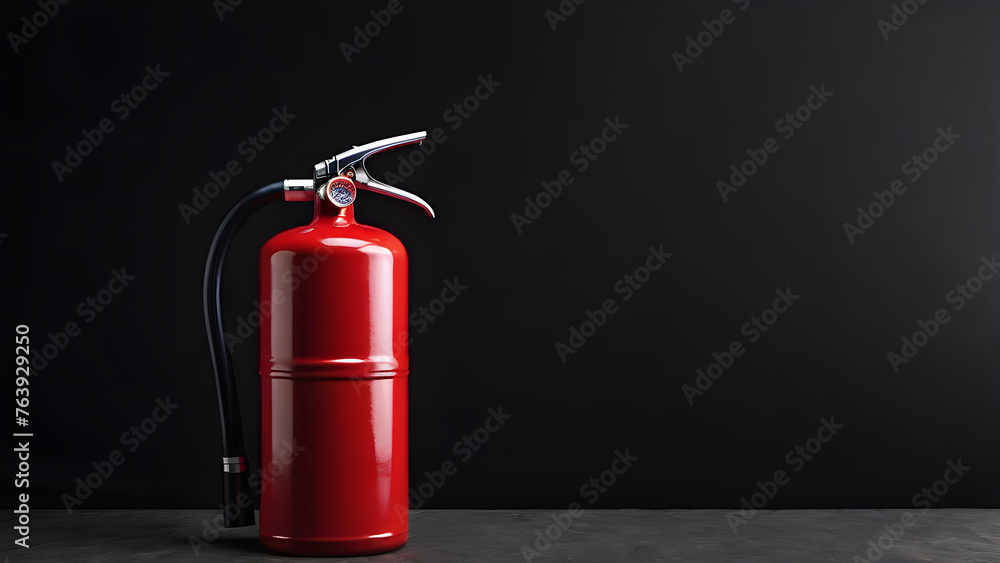 a fire extinguisher on a black background. copy space, text space