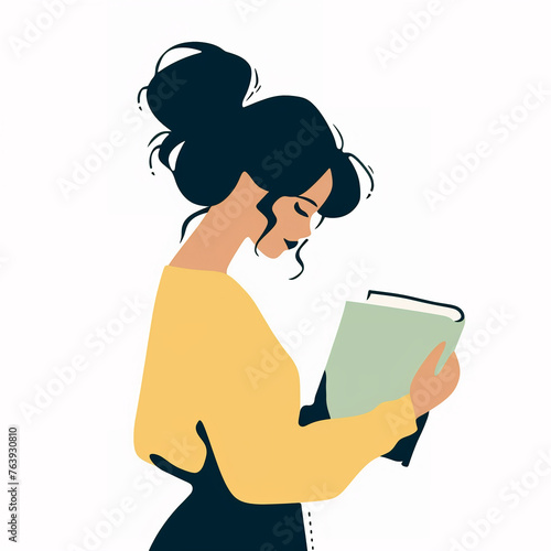 illustration of student reading book, scholar girl teenager studying educational materials, isolated flat vector modern illustration of child, full of curiosity and motivation